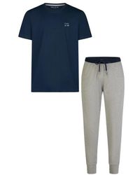 Phil & Co. Berlin - Essential Pyjama Set Korte Mouw Donkerblauw/Grijs - Lyst