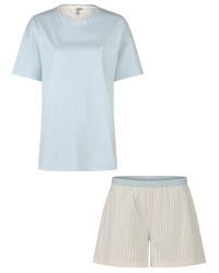 by Louise - Korte Pyjama Set Shortama Lichtblauw/Off- Gestreept - Lyst