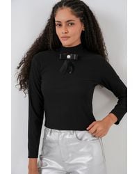 Bigdart - Fitted Long Sleeve Half Turtleneck Blouse With Ribbon Detail - Lyst