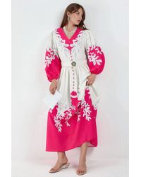 Msn-Collection - Floral Maxi Dress With V-Neck And Button Detail - Lyst