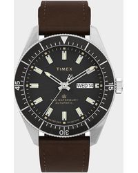Timex Waterbury Dive Automatic 40mm Leather Strap Stainless Steel / Black Dial