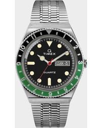 Timex - Q Reissue Black Dial With Black/green Bezel Bracelet Watch - Lyst