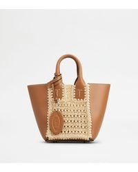 Tod's - Double Up Shopping Bag In Leather And Raffia Mini - Lyst