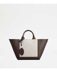 Tod's - Borsa Shopping Double Up in Pelle e Canvas Piccola - Lyst