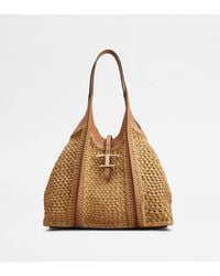 Tod's - T Timeless Shopping Bag In Raffia And Leather Medium - Lyst