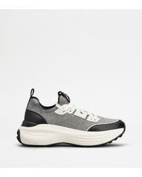 Tod's - Sneakers Aus Stoff Und Leder, Grau,Weiss,Schwarz - Lyst
