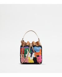 Tod's - Bucket Bag In Leather And Raffia Micro - Lyst