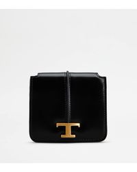 Tod's - T Timeless Credit Card Holder In Leather With Shoulder Strap - Lyst