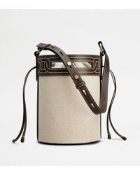 Tod's - Kate Bucket Bag In Leather And Canvas Small - Lyst