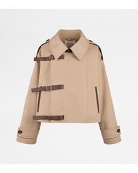 Tod's - Short Trench Coat With Leather Inserts - Lyst