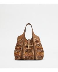 Tod's - Shopper T Timeless Aus Leder Und Bast Mini - Lyst