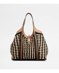 Tod's - T Timeless Shopping Bag In Leather And Raffia Medium - Lyst