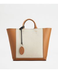 Tod's - Double Up Shopping Bag In Leather And Canvas Medium - Lyst