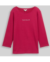 Tom Tailor - Slim Fit Langarmshirt mit Glitzer-Logo - Lyst