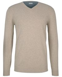 Tom Tailor Pullover in Natur für Herren Herren Bekleidung Pullover und Strickware V-Ausschnitt Pullover 
