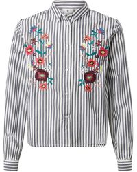 Tom Tailor Mädchen Gestreifte Bluse mit Blumenstickerei - Blau
