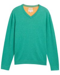 Tom Tailor - Strickpullover mit V-Ausschnitt aus Baumwolle - Lyst