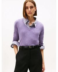 Tommy Hilfiger - Trui Van Zachte Wol Met V-Hals - Lyst
