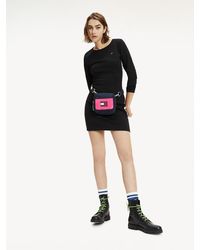 Tommy Hilfiger Viscose Bodycon-jurk Met Logotape - Zwart