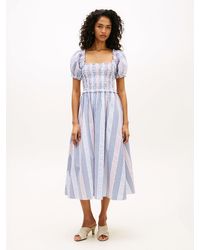 Tommy Hilfiger - Seersucker Stripe Short Sleeve Midi Dress - Lyst