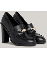 Tommy Hilfiger - Th Monogram Leather Block Heel Loafers - Lyst