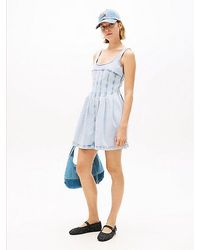 Tommy Hilfiger - Seam Detail Pleated Denim Sleeveless Dress - Lyst