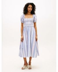 Tommy Hilfiger - Seersucker Stripe Short Sleeve Midi Dress - Lyst