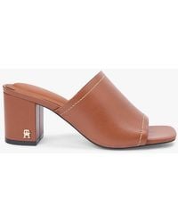 Tommy Hilfiger - Th Monogram Leather Block Heel Mules - Lyst