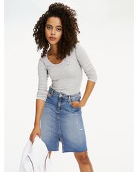 Tommy Hilfiger Ribgebreid T-shirt Met Lange Mouwen - Grijs