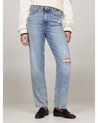 Tommy Hilfiger - Classics High Rise Fitted Straight Distressed Ankle Jeans - Lyst
