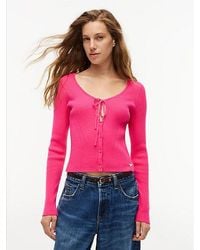 Tommy Hilfiger - Extra Slim Logo Tie Neck Cardigan - Lyst