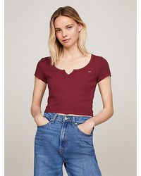 Tommy Hilfiger - Cropped Garment-dyed T-shirt Met Diepe Hals - Lyst
