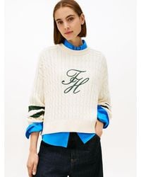 Tommy Hilfiger - Logo Embroidery Relaxed Cable Knit Jumper - Lyst