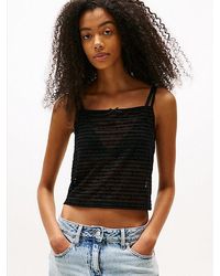Tommy Hilfiger - Mesh-Top Mit Spaghetti-Trägern Und Logomuster - Lyst