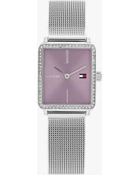 Tommy Hilfiger - Lavender Dial Crystal-embellished Mesh Strap Watch - Lyst