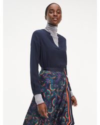 Tommy Hilfiger Essential Zijden Popover Blouse - Blauw