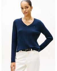 Tommy Hilfiger - Trui Van Zachte Wol Met V-Hals - Lyst