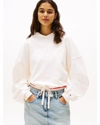 Tommy Hilfiger - Medium Weight Cropped Hoodies With Front Tie Detail Hooded Sweatshirt - Lyst