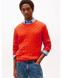 Tommy Hilfiger - Classics Kabelgebreide Trui Met Ronde Hals - Lyst