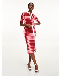 Tommy Hilfiger Midi-polojurk Met Bretonse Strepen - Rood