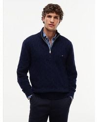 Tommy Hilfiger - Pure Lambswool Cable Knit Quarter Zip Jumper - Lyst