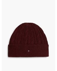 Tommy Hilfiger - Lambswool Blend Cable Knit Flag Beanie - Lyst