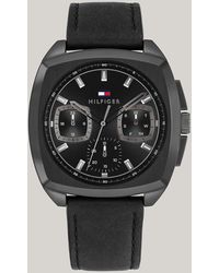 Tommy Hilfiger - Ionic-plated Black Leather Strap Square Watch - Lyst