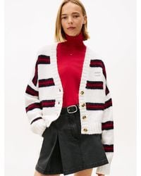 Tommy Hilfiger - Cardigan Relaxed Fit A Righe Con Distintivo - Lyst