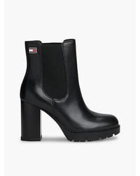 Tommy Hilfiger - Tommy Jeans Leather High Block Heel Chelsea Boots - Lyst