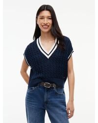Tommy Hilfiger - Cable Knit V-neck Oversized Sweater Vest - Lyst