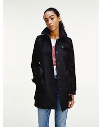 Tommy Hilfiger Single-breasted Trenchcoat Van Puur Katoen - Zwart