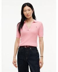 Tommy Hilfiger - Cable Knit Short Sleeve Polo Jumper - Lyst