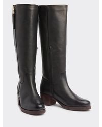 Tommy Hilfiger Hoge Leren Laars Met Blokhak - Zwart