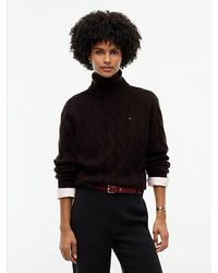 Tommy Hilfiger - Chocolate Pure Wool Cable Roll Neck Jumper - Lyst